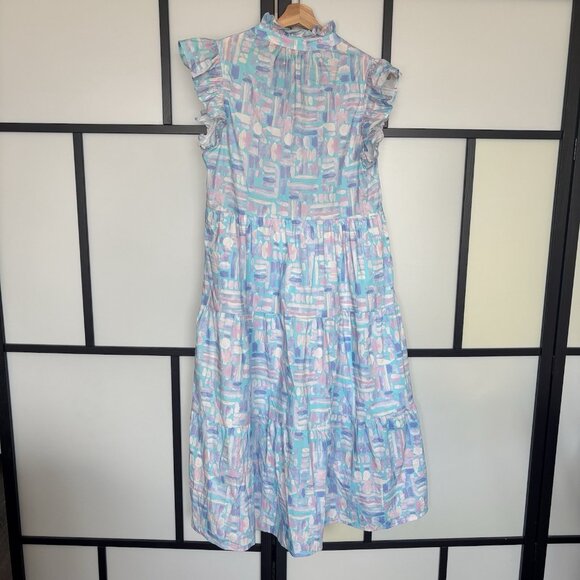 PINCH Women's Midi Dress Abstract Size Large Pockets Femenine Resort Preppy - Picture 4 of 10